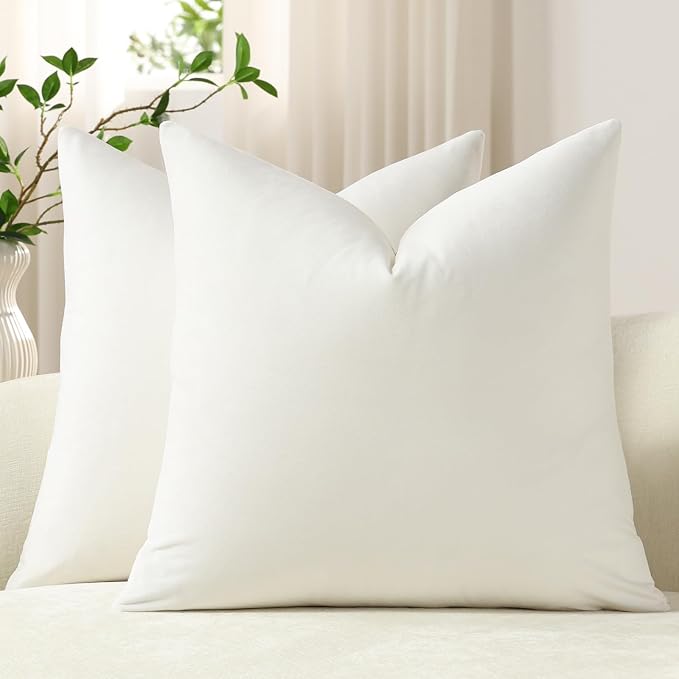 Euro Sham Covers 26x26 Pure White: Pack of 2 Cozy Soft Velvet Square Modern Luxury Decorative Throw Pillow Cases for Sofa Couch Living Room Bed Home Decor