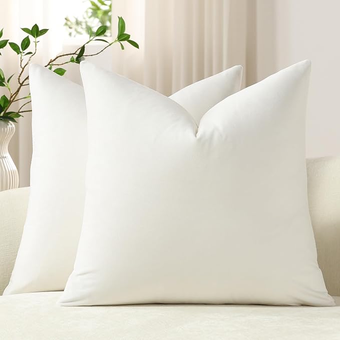 Throw Pillow Covers 20x20 Ivory White: Pack of 2 Cozy Soft Velvet Square Modern Luxury Decorative Throw Pillow Cases for Sofa Couch Living Room Bed Home Decor