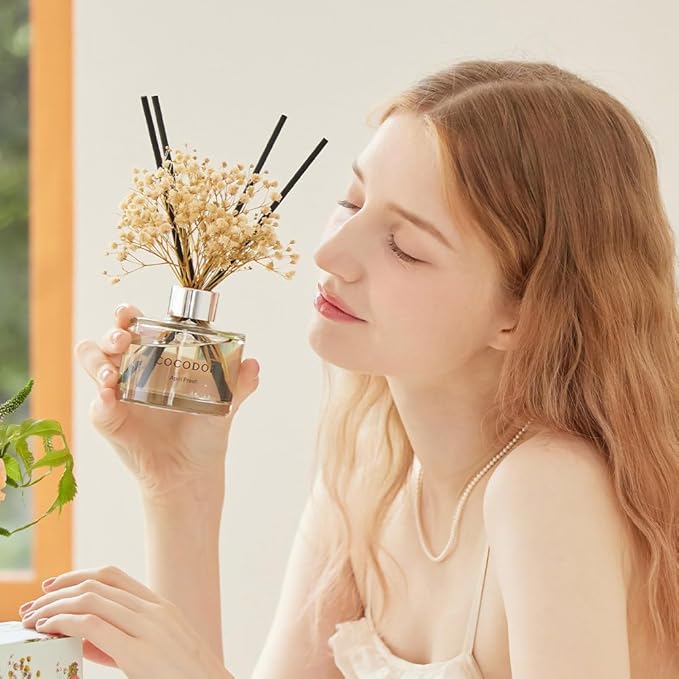 COCODOR Preserved Flower Reed Diffuser/White Jasmine/6.7oz/2Pack / Home Fragrance Scent Essential Oil Stick Diffuser for Bedroom Bathroom Home Decor
