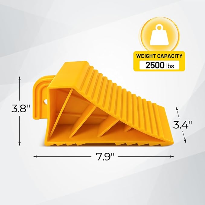 HOXWELL 1 Pair Wheel Chocks with Rope & Handle Design for Travel Trailers, Non Slip Yellow Wheel Chock, Lightweight Wheel Stoppers for Cars Campers Trucks RVs, Easy to Carry