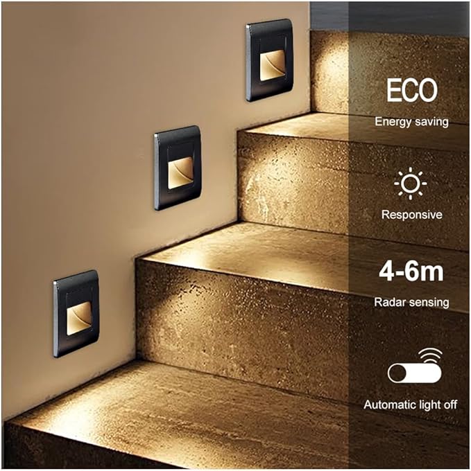 Recessed LED Stair Light Wall Lamp Motion Sensor Wall Lamp AC85-265V Step Lamp Corridor Lighting Indoor Wall Lighting 4PcsWarmWhite Silver