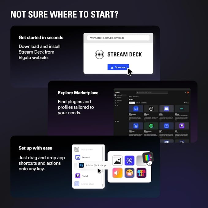 Elgato Stream Deck Scissor Keys Workflow Controller | Tactile, responsive macro keys, Monitor CPU, GPU, ping, FPS, LED-lit icons, Regular plugin updates, Windows and macOS