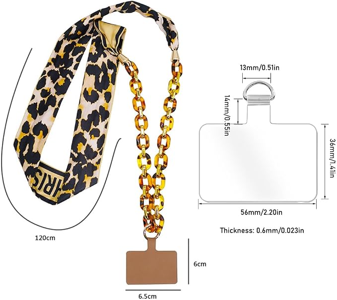 Phone Crossbody Chain Cell Phone Lanyard,Universal Leather+Metal Shouder Strap with Phone Tether Patches (S)