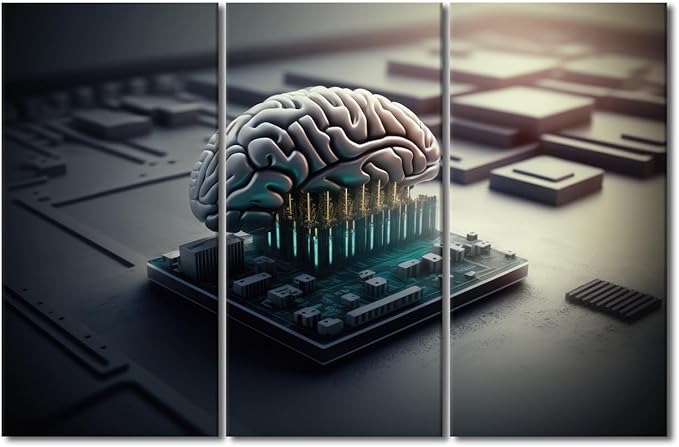 TUMOVO Large Canvas Wall Art Human Cyborg Brain Picture AI Wall Art for Home Wall Decoration Modern Artwork Brains and Computer Chips Posters for Bedroom Office Decoration, 60" Wx40 H