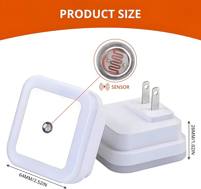 6Pcs Square LED Night Light Intelligent Sensor Control Induction Energy-Saving Bedside Socket Lamp Room Hallway Toilet Wall Home Lighting