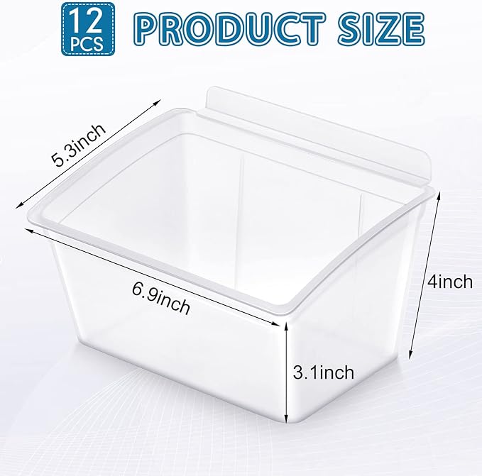 Unittype 12 Pcs Storage Bin Plastic Slatwall Bins for Slatwall Organizer Containers Garage Accessories(Transparent)