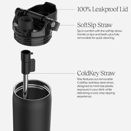 BrüMate Rise 25oz Insulated Water Bottle - 100% Leakproof Silicone Straw | BPA-Free | Cup-Holder Friendly (Black Stainless)