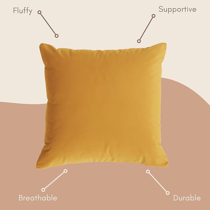Solid Color Velvet Throw Pillow with Insert Included (Mustard Yellow, 12"x20"), Decorative Pillow for Sofa, Couch, Bed, Chair Cushion