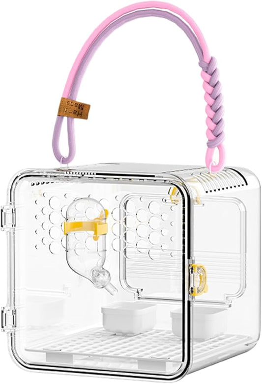 Bird Carrier Travel Cage - Portable Ventilated Parrot Transport Box, Built in Water Bottle Feeding Bowl, Lightweight Secure Small Pet Habitat | Parakeet Carrier for Parakeets Conures Canaries Budgies