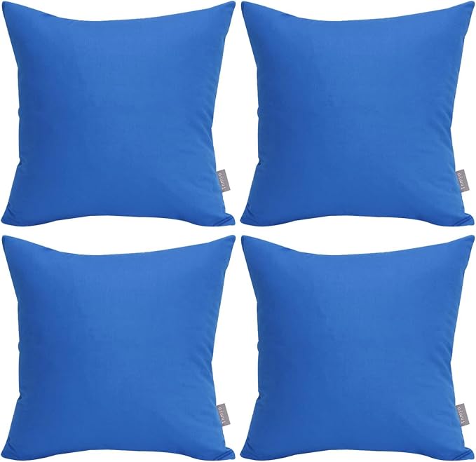 Thmyo 4-Pack 100% Cotton Comfortable Solid Decorative Throw Pillow Case Square Cushion Cover Pillowcase Sublimation Blank Pillow Covers DIY Throw Pillowcase for Sofa(18x18inch/45x45cm,Blue)