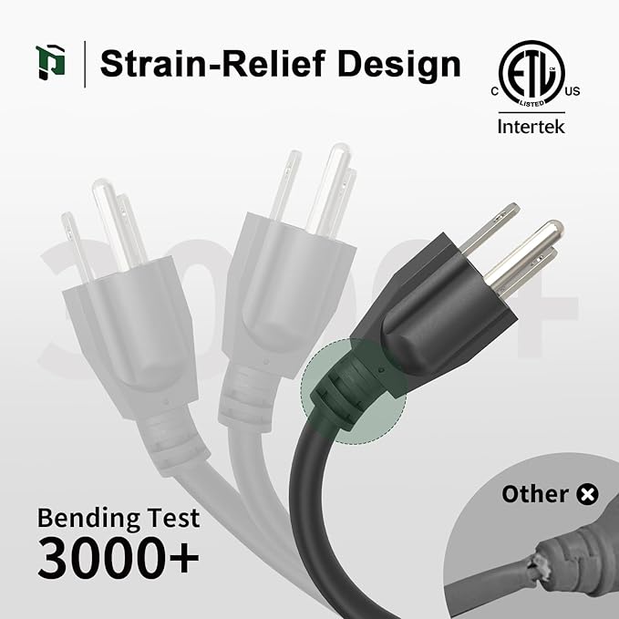 PLUGTUL Extension Cord 75 FT, 16/3 Outdoor Extension Cord Waterproof, Heavy Duty 3 Prong Extension Cord Black, 13A 1625W SJTW, ETL Listed, Great for Garden and Home