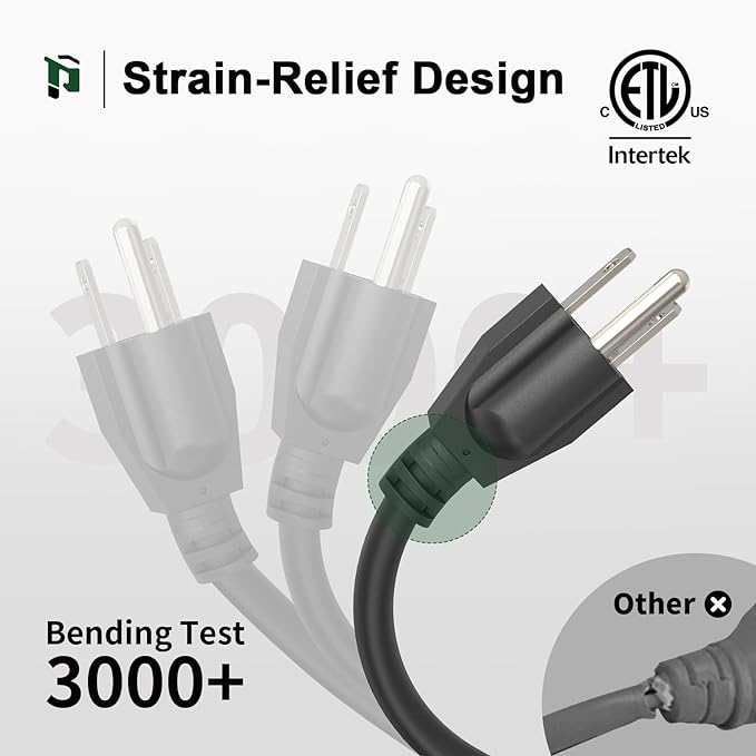 PLUGTUL Extension Cord 30 FT, 16/3 Outdoor Extension Cord Waterproof, Heavy Duty 3 Prong Extension Cord Black, 13A 1625W SJTW, ETL Listed, Great for Garden and Home