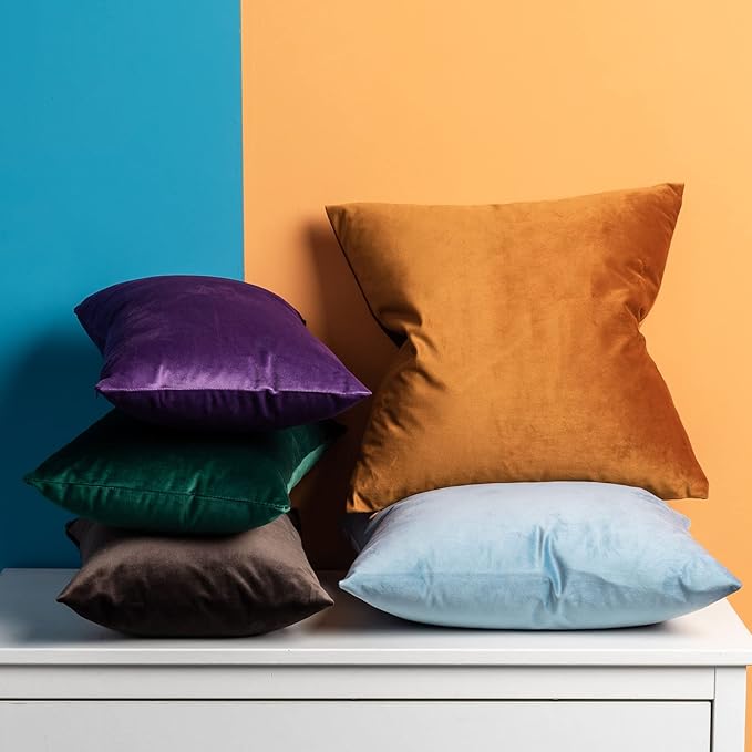 22x22 Throw Pillow Covers Set of 2 Decorative Velvet Cushion Covers,Purple | Soft Pillow Cases with Invisible Zipper for Modern Couch Sofa Bed Living Room Bedroom Home Decor