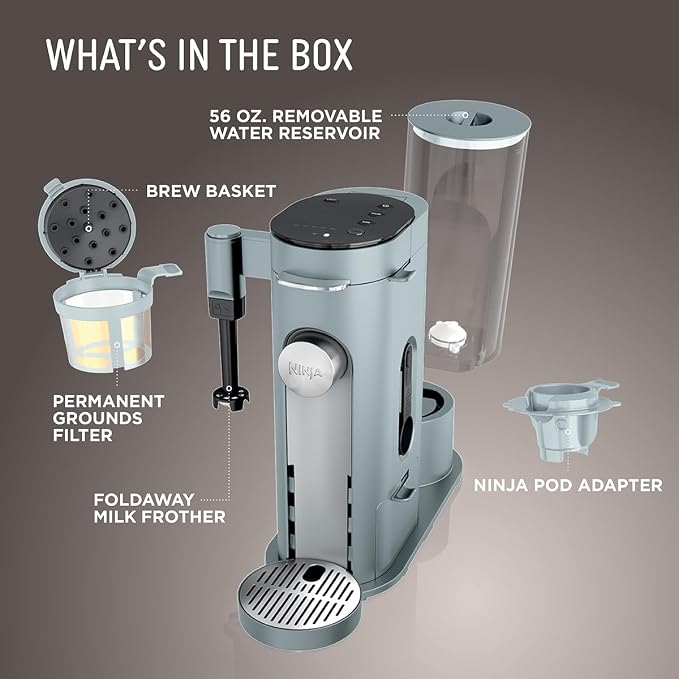 Ninja Pods & Grounds Coffee Maker, K-Cup Compatible, Glacier Blue, PB051GB | Built-In Milk Frother, 6-oz. Cup to 24-oz. Travel Mug Sizes, Iced Coffee Maker