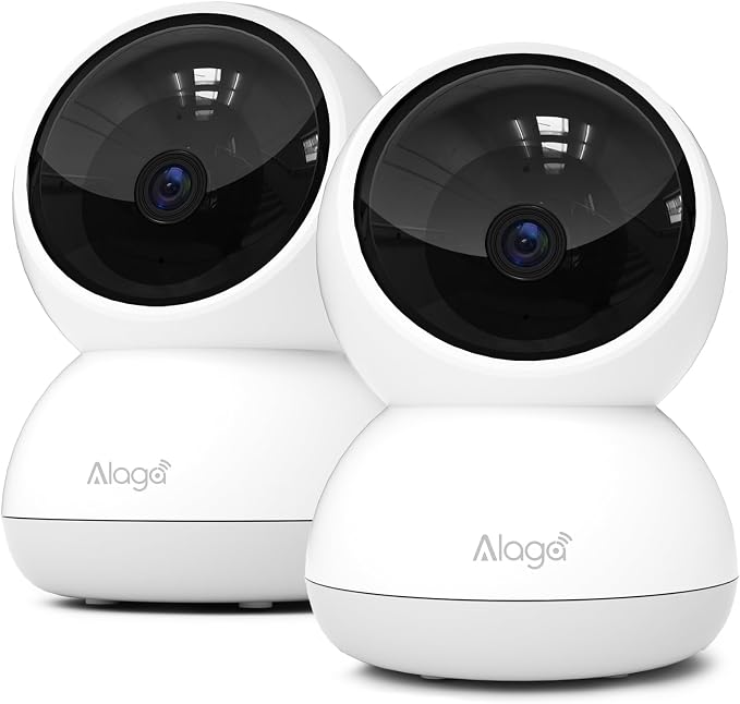 Alaga Indoor Security Camera,3K 5G and 2.4G WiFi, 360�� Pan/Tilt, Human/Pet/Motion AI, Night Vision, Speaker, Indoor Camera with Phone App, Compatible with Alexa & Google Assistant���2-Pack White