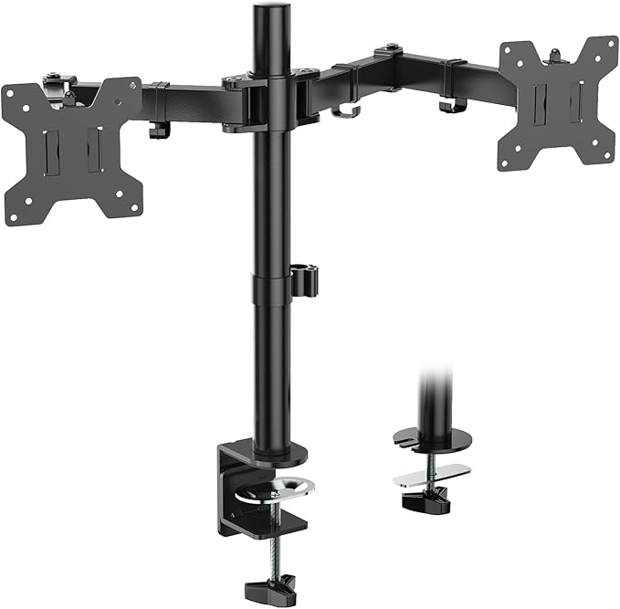 WALI Dual Monitor Stand for Desk, Dual Monitor Mounts for 2 Monitors up to 27 inch, 2 Monitor Desk Mount Holds up to 22 lbs, Height Adjustable Swivel Tilt Rotation, 75x75/100x100mm (M002), Black