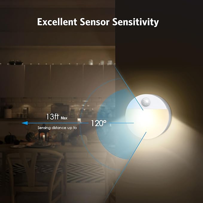 AMIR Upgraded Mini Motion Sensor Light Battery Powered, Cordless Stick On LED Night Light, Wall Light, Closet Lights, Safe Lights for Stairs, Hallway, Bathroom, Kitchen, Cabinet (Pack of 4 Warm White)