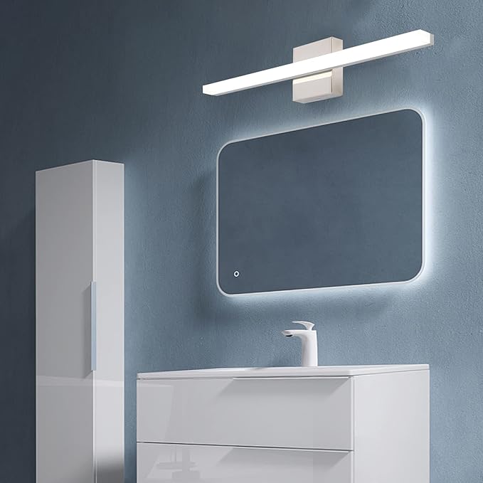 Modern LED Vanity Lights for Bathroom 1 Pack 16IN 9W Daylight White Chrome Bathroom Light Fixtures Lights Over Mirror Vanity Lighting Fixtures Vanity Light