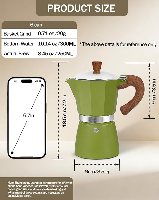 Coffee Maker Stovetop Espresso Maker 6 Cup Aluminum Moka Pot Percolator 10oz 300ml Easy Brewing for Electric Ceramic Stoves Home Camping Italian Cuban Café Classic Green