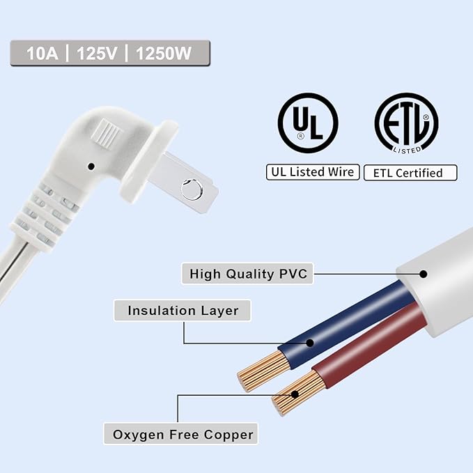 Power Cord Extension and Splitter,2-Pack White 2 Prong,Power Splitter with 90°Right Angle Plug -2 Way Outlets Splitter Extension Cord for Indoor/Outdoor Use