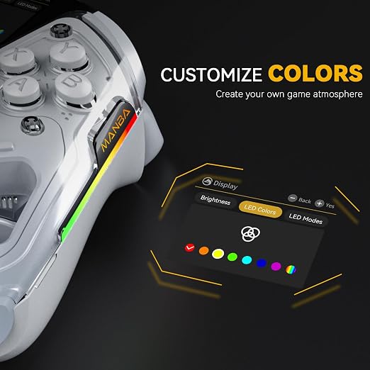 ManbaOne Interactive Screen Wireless Gaming Controller for PC/Switch/Switch 2/iOS/Android,Hall Effect Stick & Trigger,RGB Lighting,Remappable Buttons,1800mAh with Charging Dock (White) | for PC/Switch1/2/iOS/Android,Hall Effect Stick & Trigger,RGB Ligh...