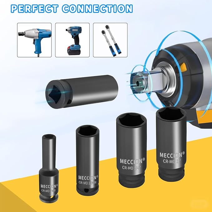 Meccion 3/8 Inch Drive Impact Socket 20mm Metric, 6 Point Cr-Mo Deep Socket, 63mm Length