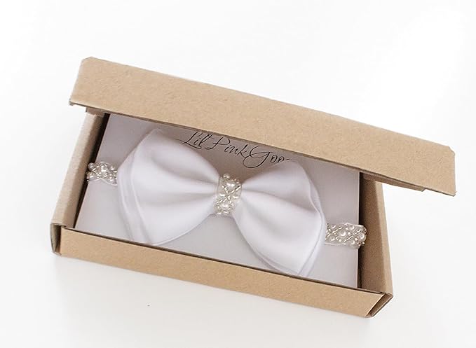 0-12 Newborn Baby Baptism Pearl Headband or Clip with Bow in WHITE Christening Headband with Satin Bow, Pearl Rhinestone Band (Cream(1 Year&up), 1 Count (Pack of 1))