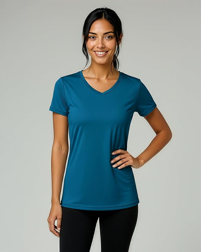 5 Pack Women's Dry Fit V Neck Workout Tops T Shirts Athletic Gym Yoga Tees | Available In Plus Size, Cooling Moisture-Wicking, Short Sleeve, Quick-Dry, Fitness, Stretch, Exercise, Running, Hiking