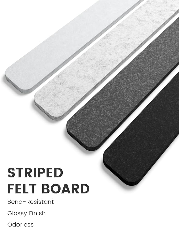 Fluxynara 13" x 2" Felt Wall Panels, Concrete Echo | 5-Pack Cork Board Alternative with 35 Push Pins, Adhesive Mounting for Bedroom Door or Home Office