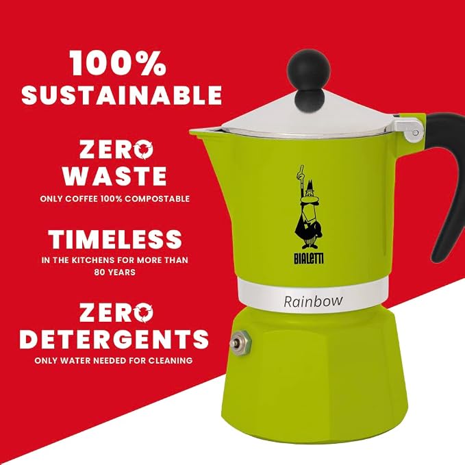 Bialetti Rainbow Moka Pot in Green, 6 Cup Stove Top Espresso Maker - Aluminum Cafetera for Ground Coffee, Italian Coffee Maker for Home Brewing
