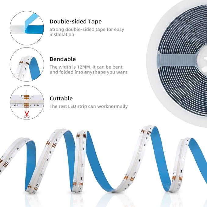 BTF-LIGHTING FCOB COB LED Strip RGBW 3000K 896LED/m 9.8FT DC24V Color Changing Flexible High Density Uniform Light 12mm Width for Home Indoor Decoration(No Adapter or Controller)