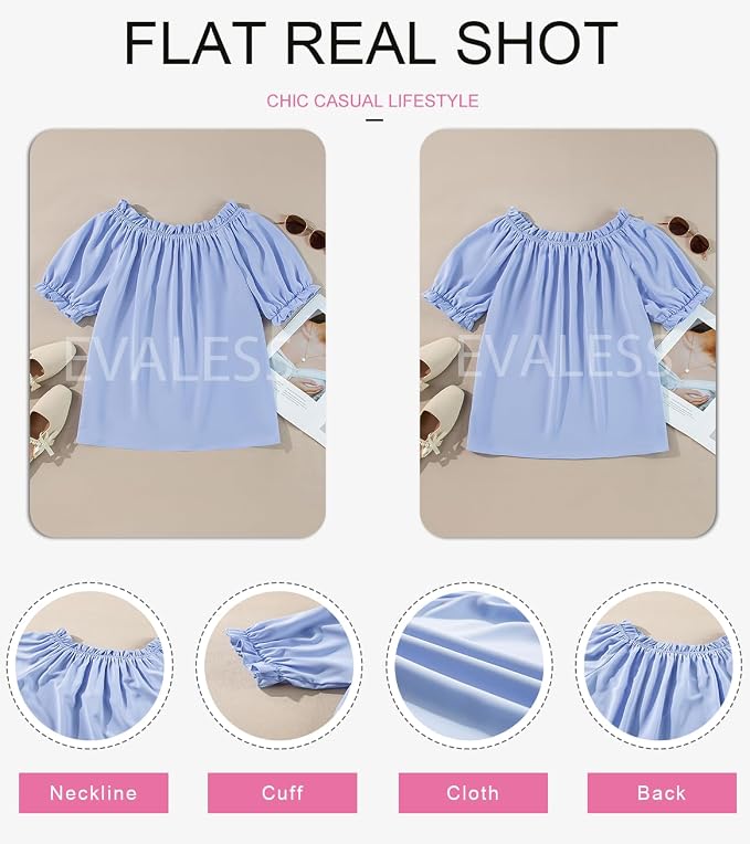 EVALESS Womens Tops Off The Shoulder Blouses for Women Dressy Casual Cute Puff Sleeve T Shirts Fashion 2026