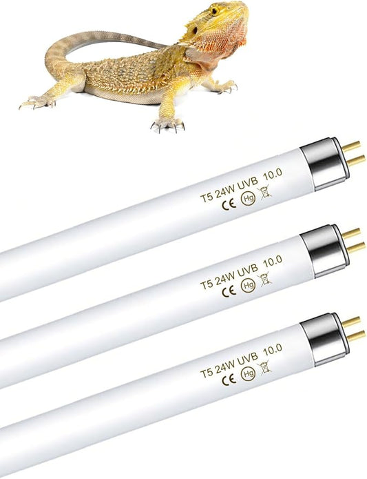 3 Pack T5 UVB Reptile Light 24W 10.0,UVA UVB Light Bulb for Reptiles, Reptile UVB Lamp Tube for Bearded Dragon