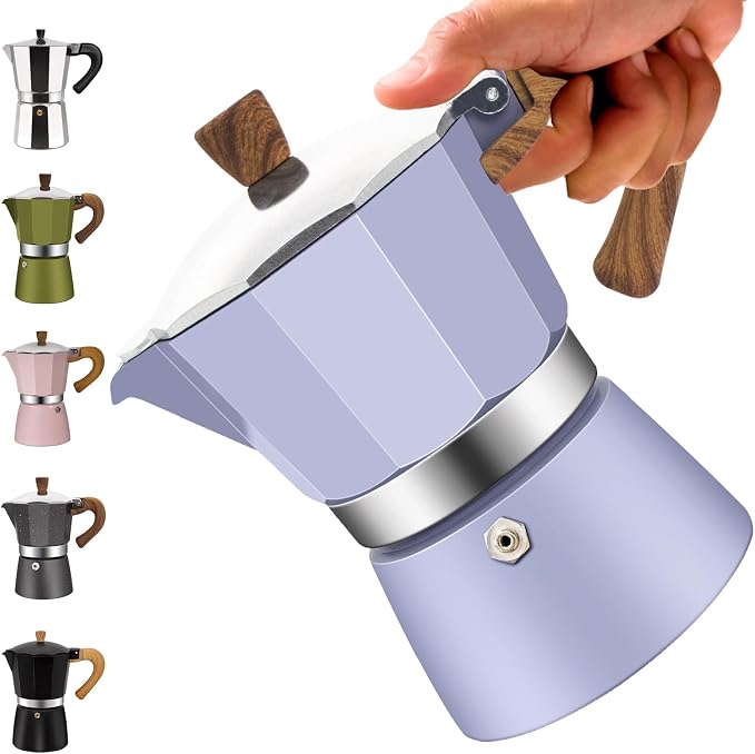 12 Cup Aluminum Moka Pot Classic Stovetop Espresso Coffee Maker 600ml 20oz Coffeemaker Percolator Mocha Pot Greca Coffee Maker Cafe Makers for Italian and Cuban Café Brewing Purple
