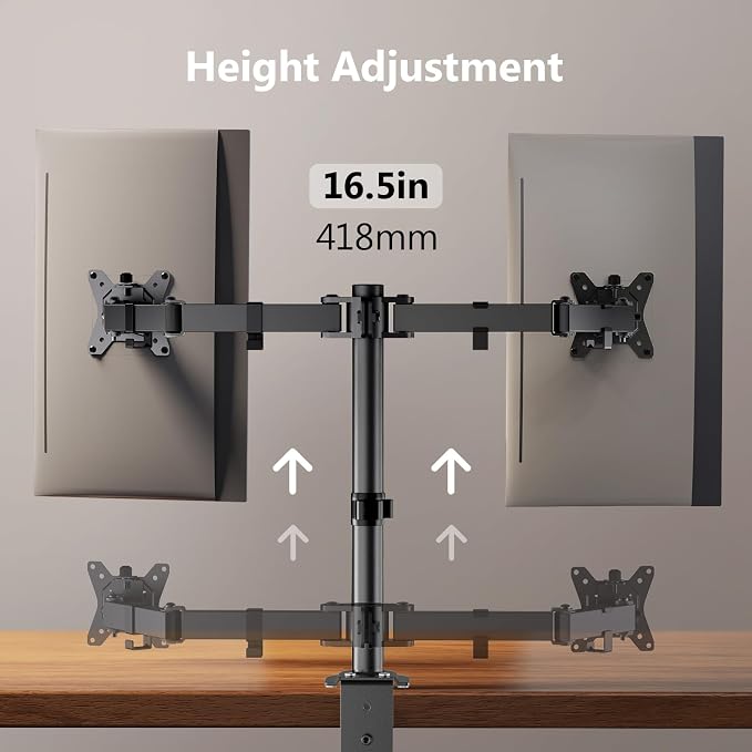 ErGear Dual Monitor Stand, Heavy Duty Adjustable Monitor Desk Mount for 2 Screens up to 32 Inches, Fully Adjustable Height, Tilt, Swivel, Rotate, Supports 17.6 lbs per Monitor Arm, Easy Installation