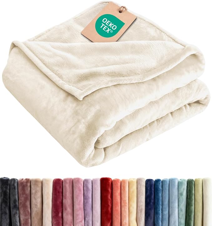 Fleece Blanket Throw XL Size - Ultra-Soft Flannel Fleece Blanket - Cream | Soft, Warm, Outdoor Picnic Blanket for Camping, Travel, Lightweight, Cozy, Anti-Static, Home Decor Gifts for Men & Women