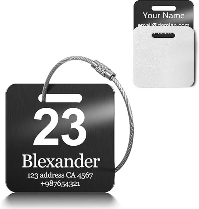 Customized Stainless Steel Luggage Tags: Personalize Your Suitcases, Backpacks, and Bags with Your Text - Custom Initial Text Name ID,Number(4 Pack)