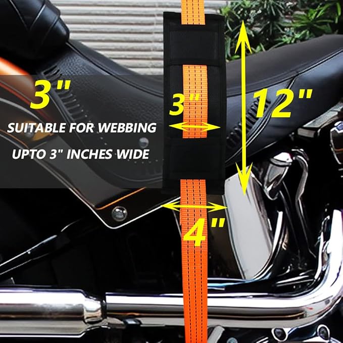 2 Pack Universal Tie Down Strap Protector Sleeve Ratchet Strap Protector Sleeve for Boat, Trailers, Jetski, Waverunner Black 4 x 12 Inches