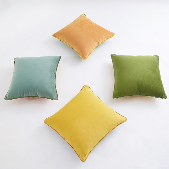 MONDAY MOOSE Decorative Throw Pillow Covers Cushion Cases, Set of 4 Soft Velvet Modern Double-Sided Designs, Mix and Match for Home Decor, Pillow Inserts Not Included (16x16 inch, Yellow/Green)