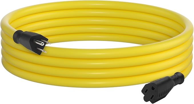 BN-LINK 10ft Outdoor Extension Cord, 12/3 SJTW Heavy Duty Power Cord, 3-Prong Grounded Plug, Weather Resistant, 15A, 1875W, Yellow, for Lawn, Garden, Appliances, ETL Listed