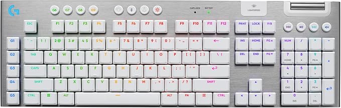 Logitech G915 X Lightspeed Wireless Gaming Keyboard (Tactile) - White | Low-Profile, Double-Shot PBT Keycaps, Fully Programmable Keys, RGB Backlighting, Sleek Aluminum Finishing, GL Brown