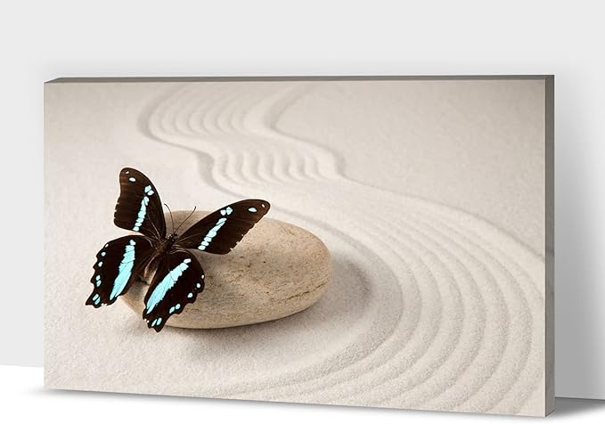 GUTTATY Zen Wall Art Decor, Modern Bathroom Zen Decor Wall Art, Canvas Wall Art for SPA Zen Room Decor, Butterfly and Pebble Relaxing Art Prints for Office & SPA Wall Decor Ready to Hang 18x24 Inches