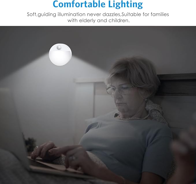 AMIR Upgraded Mini Motion Sensor Light Battery-Powered, Cordless Stick-on LED Night Light, Wall Light, Closet Lights, Safe Lights for Stairs, Hallway, Bathroom, Kitchen, Cabinet (Pack of 4 - White)