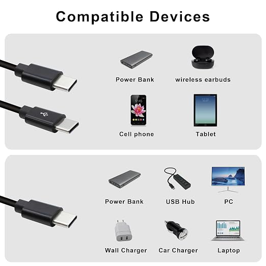 2 in 1 USB Type C Splitter Cable,USB C Male to 2 USB C Male Data Snyc and Charging Cord,USB C Multi Charging Cable for Cell Phones,Tablets and More(1.6FT/0.5M)