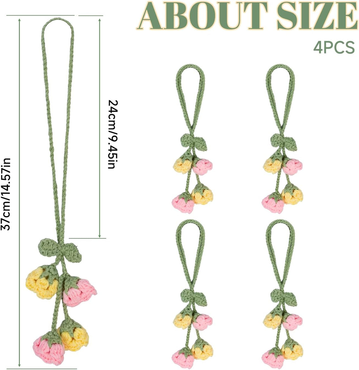 Flower Curtain Tiebacks, 4pcs Lily-of-The-Valley Curtains Holdbacks, Cute Curtain Holdbacks - No Drill Rope Holder, Drape Knitting Handmade for Nursery&Children's Room Decor (Pinkish/Yellow)