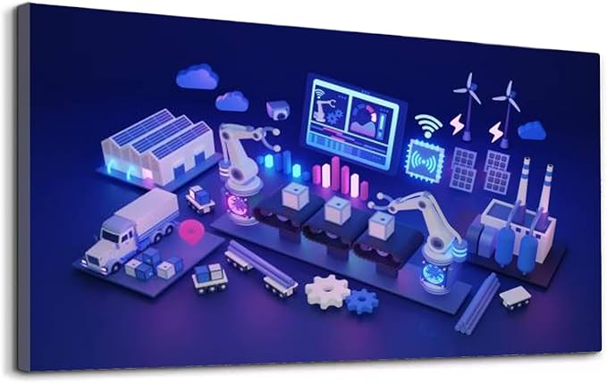 Wibinuki Wall Art Wall Decor Wall Paintings Industrial IoT and internet of things smart automion D for Living Room Bedroom Bathroom Home Decor Can Be Hung Directly 20"x 40"