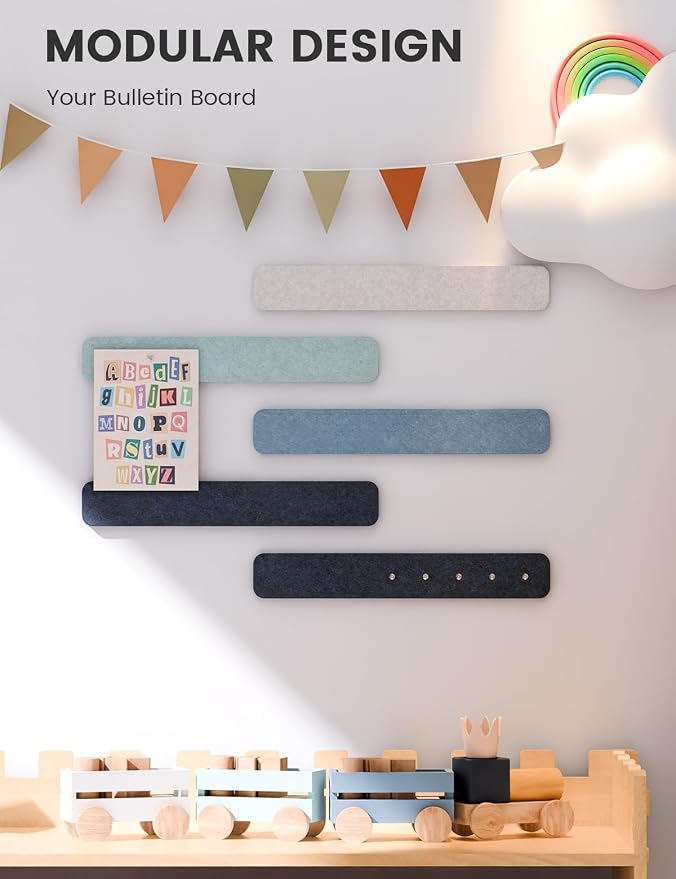 Fluxynara 13" x 2" Felt Wall Panels, Ocean Gradient | 5-Pack Cork Board Alternative with 35 Push Pins, Adhesive Mounting for Bedroom Door or Home Office
