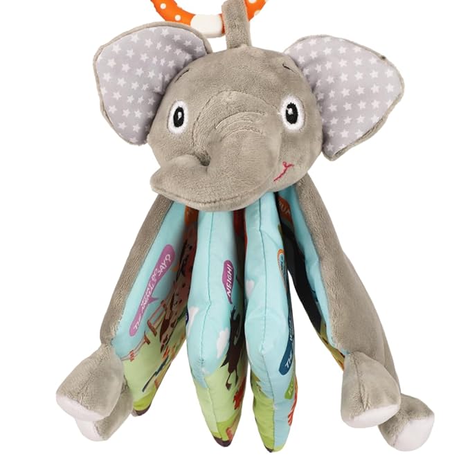 Elephant Baby Books Toys, 0-6-12 Months, Loveys, Crinkle Books for Babies, Baby Gifts Shower Christmas, Infant Toys, 1-2 Year Old, Soft Cloth Book, for Baby Girls Boys- Medium