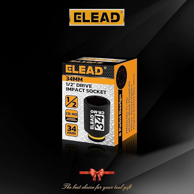 ELEAD 34 mm Socket 1/2" Drive Deep Impact Socket, Metric 6 Point 1/2-inch Drive Impact Axle Nut Sockets, CR-MO Nut Socket Set, Tools for Easy Removal of Axle Shaft Nuts