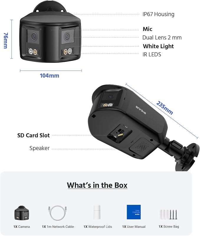 ANNKE FCD800 4K 8MP Dual-Lens PoE Security Camera, 2mm 180��Wide Angle, Smart Dual Light Color Night Vision, Two-Way Audio, Light&Sound Alarm, AI Human/Vehicle Motion Detection, H265+, IP67